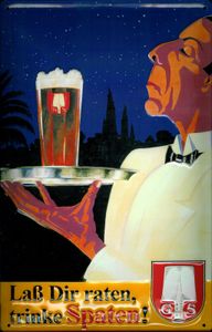 Blechschild Spaten Bier München Kellner Tablett retro Schild nostalgisches Werbeschild
