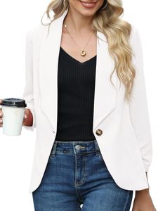 Damen Blazer Business Jackets Freizeitmantel Langarm Outwear Office Knöpfen Mantel Weiß,Größe Xl