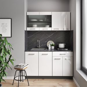Livinity® Singleküche R-Line, 140 cm ohne Arbeitsplatte, Weiß Hochglanz/Anthrazit