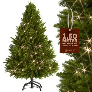 Casaria Künstlicher Weihnachtsbaum 150cm mit Lichterkette 100 LED warm-weiß inkl. Metallständer 310 Spitzen Weihnachten Christbaum Tannenbaum PVC Grün