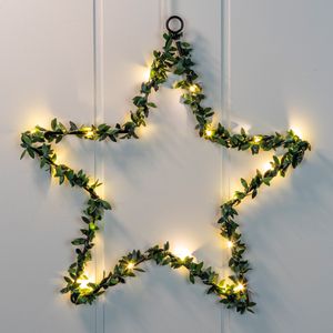 LED Fenster Silhouette Stern 30 cm - mit Buchsbaum Dekor - Weihnachts Deko Beleuchtung Batterie betrieben