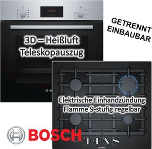 Bosch Herdset Autark Gasherd Einbau Backofen Heißluft + Gas Kochfeld auf Glas 60cm