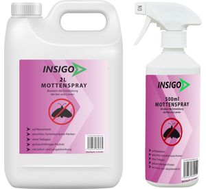INSIGO 2L + 500ml Mottenspray Mottenmittel Mottenschutz Kleidermotten Lebensmittelmotten gegen Motten-Bekämpfung Mottenfrei