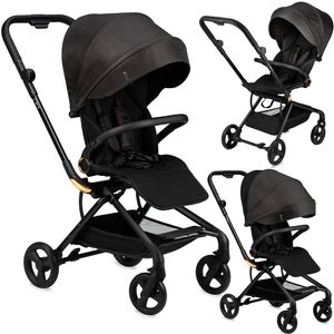 MoMi ADELLE Buggy Kinderwagen - 360° Drehsitz, Leicht, Stoßdämpfung 4 Räder - Schwarz/Rot