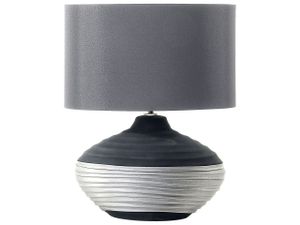 BELIANI Tischlampe Schwarz und Silber Porzellanfuß Stoffschirm Grau langes Kabel mit Schalter Modern Glamourös