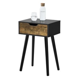 Beistelltisch Östersund mit Schublade 60x40x30 cm Kommode Retro Nachttisch Schubladentisch Massivholz Spanplatte Schwarz/Dunkler Holzton [en.casa]