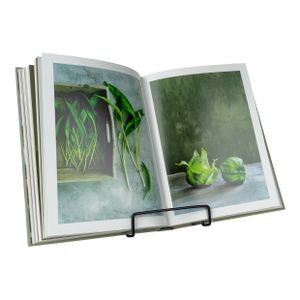 QUVIO Buchstütze minimalistisch - Buchständer - Buchstütze für Erwachsene - Zeitschriftenständer - Modern - Metall - 15,5 x 13 x 14 cm - Schwarz