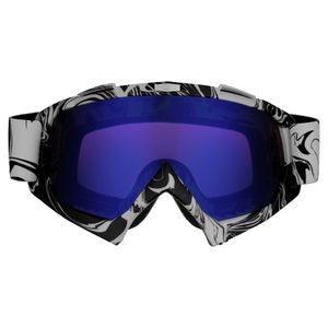 Designer Motocross Brille silber mit blau-violettem Glas