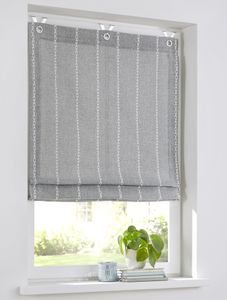 Raya Raffrollo mit Ösen Blickdicht grau, Raffgardine leicht verdunkelnd, gestreift Streifen Offwhite, Polyester pflegeleicht, 80 x 130 cm