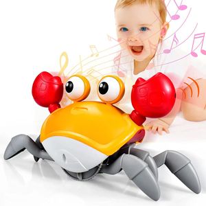 Krabbelnde Krabbe Baby Spielzeug, Baby Crawling Crab Musikspielzeug mit Lichter und Automatischer Vermeidung von Hindernissen, Geburtstag Geschenk für Mädchen Jungen (Orange)