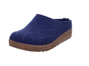 Haflinger Damen Hausschuh Filz Clog Pantoffel Stickerei Grizzly Mikado 741040, Größe:39 EU, Farbe:Blau