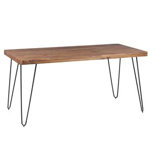 WOHNLING Esstisch BAGLI Massivholz Sheesham 160 cm Esszimmer-Tisch Holztisch Metallbeine Küchentisch Landhaus dunkel-braun