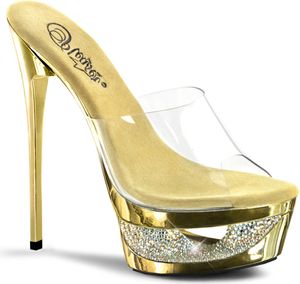 ECLIPSE-601DM Pleaser Damen Cut Out Plateaupantoletten Strass klar gold Chrom