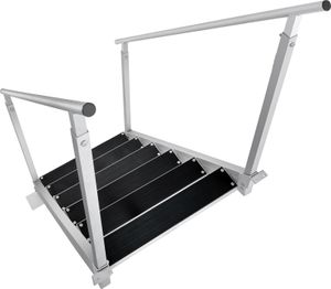 Drabinka dokowa SucceBuy, regulowana wysokość 43"-51", nośność 500 funtów, 6-stopniowa aluminiowa drabinka do łodzi z podwójnymi poręczami i antypoślizgową gumową matą, idealna do jeziora, basenu, morza, dokowania