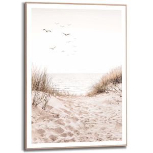 Gerahmtes Bild Slim Frame Dünen Strand - Gras - Fußspuren - Freiheit - Vögel