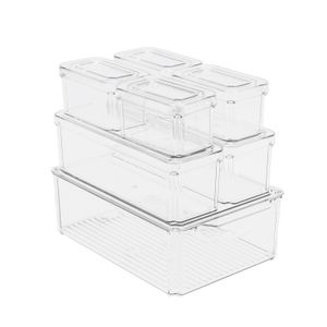 7er Set Kühlschrank Organizer Aufbewahrungsbehälter Stapelbare mit Deckel  Klare Kunststoffbox für Küchen, Kühlschrank, Schränke