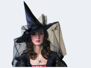 Boland 96985 - Hexen Hut Esmeralda, Hut für Erwachsene, mit Schleier, Spinnen und Rosen, Hexe, Zauberer, Magier, Halloween, Karneval, Mottoparty