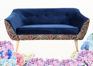 GUTTO 2 Sitzer Sofa im skandinavischen Stil Holzbeine Geometrischer Muster mit einfarbigem Samt