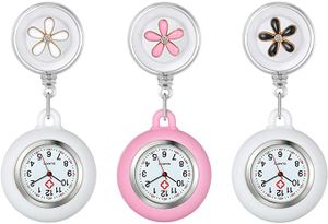 Krankenschwester Uhr Set Blätter Dehnbare Pink, Krankenschwesteruhr Analog digital Schwesternuhren Silikon FOB Ansteckuhr Set für Damen Frauen