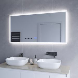 Großer Badspiegel 140x70 cm mit Beleuchtung Badezimmerspiegel LED Wandspiegel Touch Sensor Dimmbar Antibeschlag Kaltweiß 6400K Warmweiß 3000K ECHOS-Serie Typ C | AQUABATOS