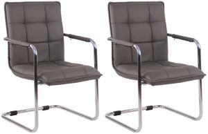 CLP 2er Set Stühle Gandia Kunstleder mit Armlehnen, Farbe:grau, Gestell Farbe:chrom