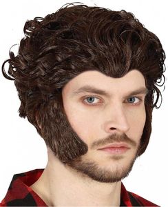 Braune Werwolf Perücke mit Koteletten für Halloween