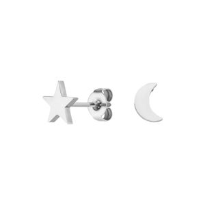 LUUK LIFESTYLE Moderne Ohrringe mit Mond und Sternen Motiv aus hochwertigem Edelstahl, wasserfest und alltagtauglich, schlichtes Design und vielseitig kombinierbar, stylische Ohrstecker, Farbe Silber