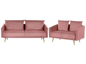 BELIANI Sofa Set Rosa aus Samtstoff Sitzgruppe mit Metallbeinen und abziehbaren Kissenbezüge Langlebig Glamourös Edel Zierkissen Wohnzimmer