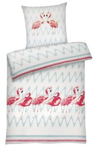 Seersucker Bettwäsche Flamingo aus 100% Baumwolle 135cm x 200cm + 1x (80cm x 80cm)