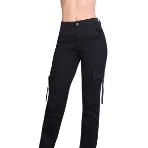 topschuhe24 2919 Damen Cargohose Boyfriend Jeans High Waist Baggy, Farbe:Schwarz, Größe:34 EU