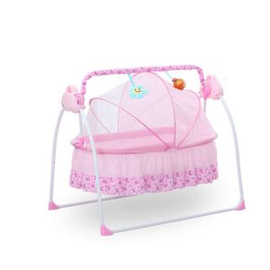 Elektrická dětská kolébka Baby Swing Automatic Safe Baby Bouncer Music Timer + polštář pro novorozence (růžová)