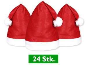 24 Stück Weihnachtsmützen Nikolausmützen mit Bommel 32