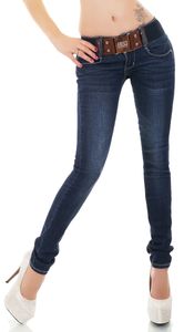Moderne Slim Fit Röhren-Jeans mit breitem Kontrast-Gürtel - dark blue Größe - 38