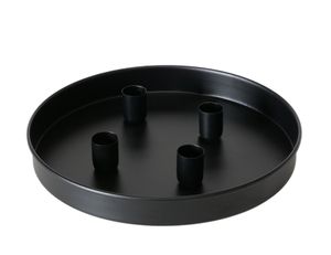 Magnet Kerzentablett für Stabkerzen 25 cm rund - schwarz - Metall Kerzenständer mit 4 magnetischen Haltern - Deko Tablett Festtags Advents Kerzen Ständer