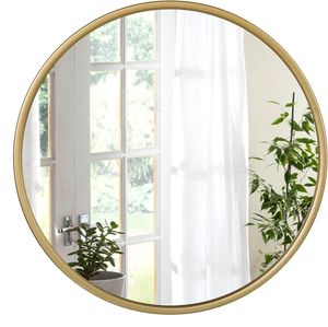 WOLTU runder Wandspiegel 60 cm, Spiegel rund mit Goldrahmen, moderner Hängespiegel für Badezimmer Schlafzimmer Wohnzimmer Flur, dekorativer Schminkspiegel aus Glas Metall MDF Haken