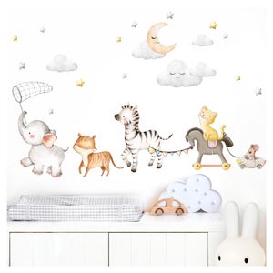 Little Deco Wandtattoo Kinderzimmer Katze Maus | 116 x 72 cm (BxH) | Tiger Zebra Wandaufkleber Elefant Wandsticker Mond und Sterne DL714