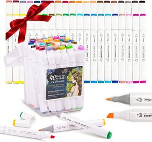Colorya 40 Stück Alkohol Marker Stifte und Blender - Graffiti Stifte Set mit Doppelspitze - Marker Set mit Twin Tip - Stifte zum Zeichnen Skizzieren Ausmalen