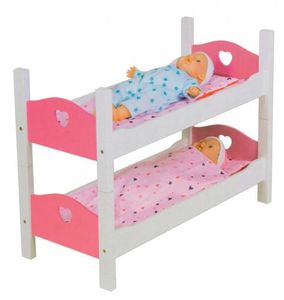 Holz Puppenbett Etagenbett Stapelbett Bett mit Zubehör Weiß/Pink 2 Teilig