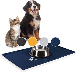 Everanimals - rutschfeste Napfunterlage Hund Katzen mit erhöhtem Außenrand - Silikonmatte Fressnapf-Unterlage, 50x30cm, blau