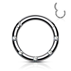 viva-adorno 1,2x8mm Segment Ring Clicker Hinge Septum Nose Piercing Ring Crystal Zirconia Z551, stříbrná