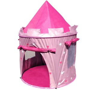 AMLEG Kinderspielzelt zum Aufstellen in Form einer Burg, zur Verwendung drinnen oder draußen, für Mädchen, pink