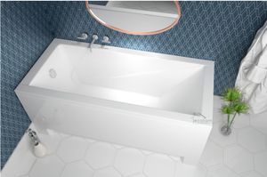 ECOLAM Badewanne Wanne Acryl Modern Design Rechteck 180x80 Schürze Füße Silikon Ablaufgarnitur Ab- und Überlauf GRATIS