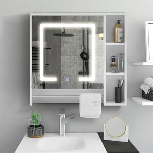 CLIPOP 1 Tür Badezimmer Spiegelschrank mit Beleuchtung, Wandmontage, 75 x 70 x 15 cm