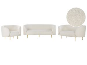 BELIANI Sofa Set 3-Teilig Weiß Bouclé Stoffbezug 6-Sitzer Sitzgruppe Armlehnen Metallgestell in Gold Glamouröser Stil Wohnzimmer Esszimmer Flur