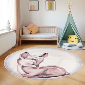 Kinderteppich für Babyzimmer Teppich für Jungen und Mädchen Teppich für Kinderzimmer Größe : 160 cm Rund , Farbe : Pink-4