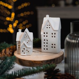 Keramik LED Haus - weiß matt - 8 x 17 x 6 cm - Lichthaus