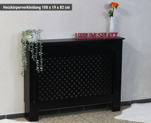 Heizungsverkleidung Heizkörperabdeckung Abdeckung Cover Schrank Holz MDF schwarz Gitter 112x82 cm