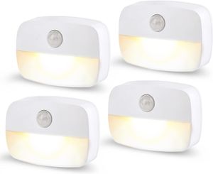 Welikera LED Nachtlicht mit Bewegungsmelder, 4PCS Warmweiß Batteriebetriebene Lichter, 2 Lichtmodi, Auto EIN/AUS Sensor Licht für Flur, Treppe, Schlafzimmer