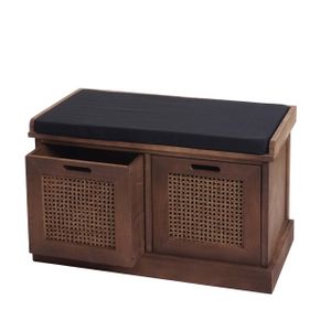 Lavice HWC-J49, čalouněná lavice šatní lavice, polštáře úložné boxy úložný prostor 47x75x40cm  hnědá, čalounění černé
