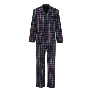 Götzburg Herren Pyjama Set Schlafanzug lang Pure Baumwolle, Farbe:Blau, Größe:3XL, Artikel:-634 blau / dunkel / karo